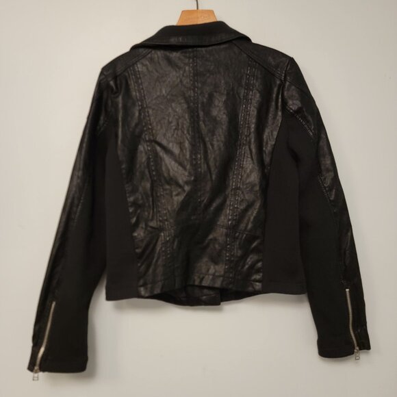 HARPER HERITAGE Jacket Vegan‎ Leather Moto Cropped Biker Coat BLACK Women M - Picture 2 of 11